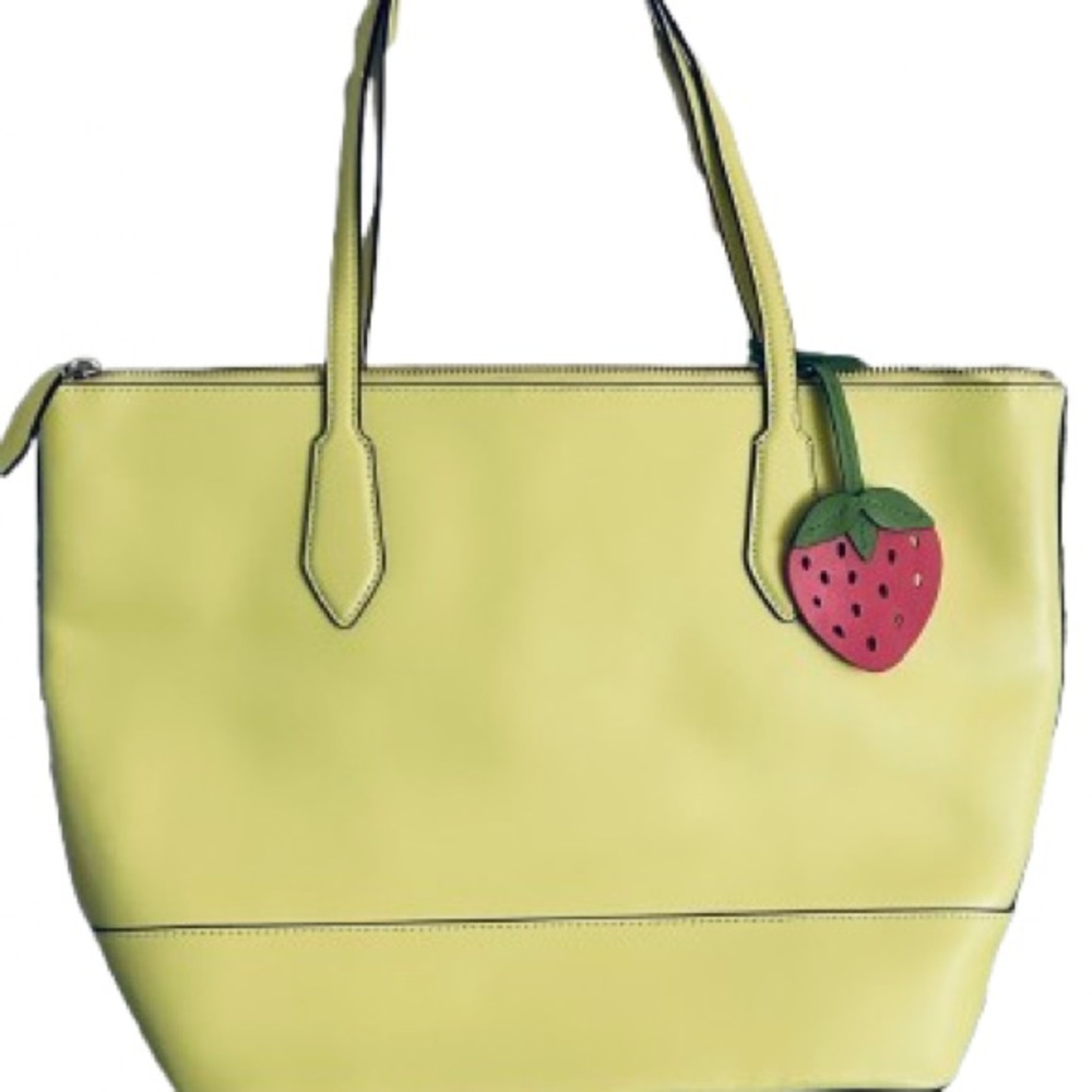 Kate Spade Strawberry Purse Handbag Designer Leather Green Yellow Tote Bag